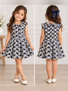 Pippa & Julie Navy and Cream Floral Fit-and-Flare Dress